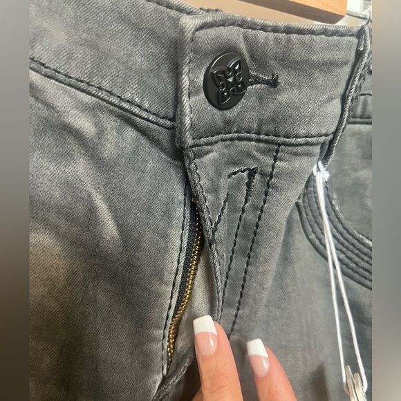 Rock Revival Armory Biker Faded Gray Distressed Embellished Jeans - Picture 9 of 17